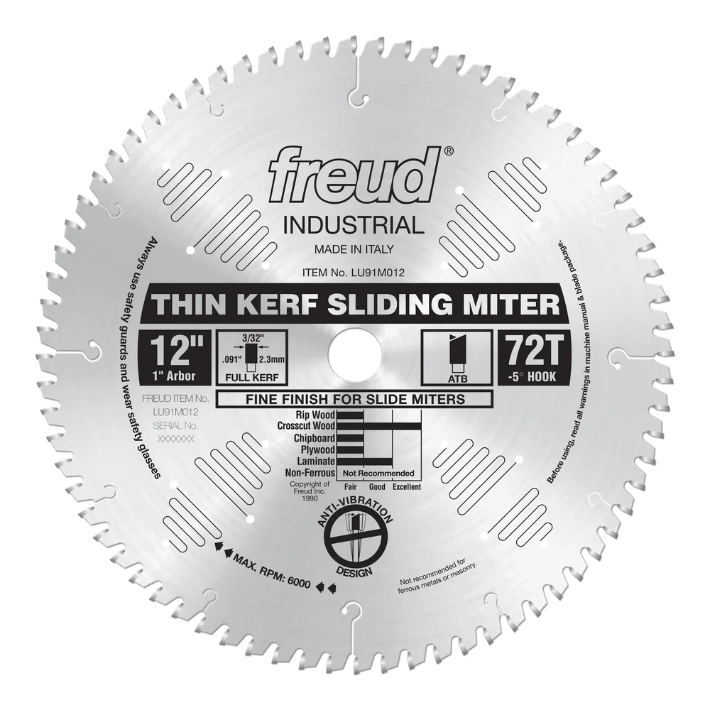 LU91M012 12" Thin Kerf Sliding Compound Miter Saw Blade by Freud