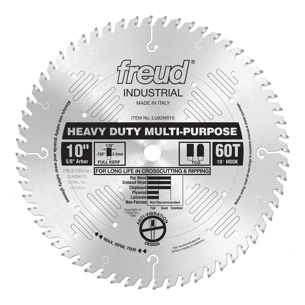 LU82M010 Heavy Duty Multi-Purpose 10" X 60 TOOTH X 5/8" Bore TCG CT Freud Sawblade