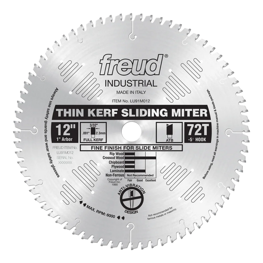 LU91M012 12" Thin Kerf Sliding Compound Miter Saw Blade by Freud