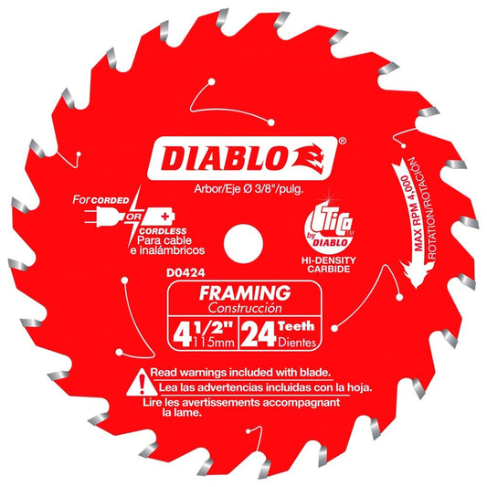D0424X FREUD SAWBLADE Diablo 4-1/2 In. 24-Tooth Framing Circular Saw Blade