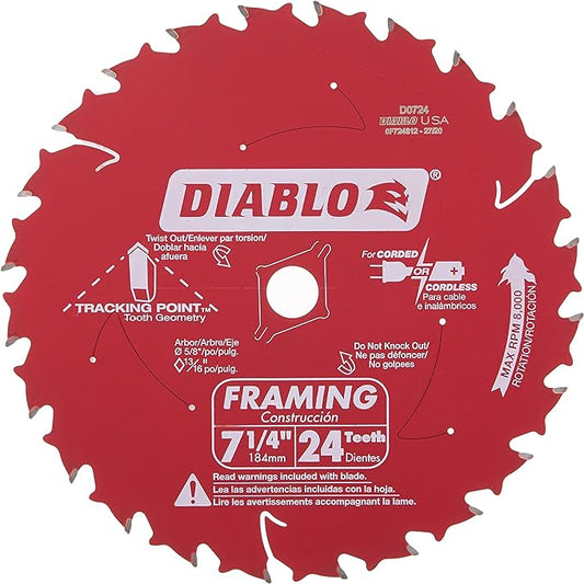 D0724A FREUD SAWBLADE 7-1/4in 24T ATB Framing Saw Blade 5/8in